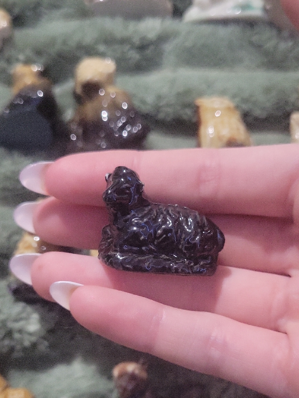 Black Ceramic Lamb Figurine - Decorative Small Pet Statue